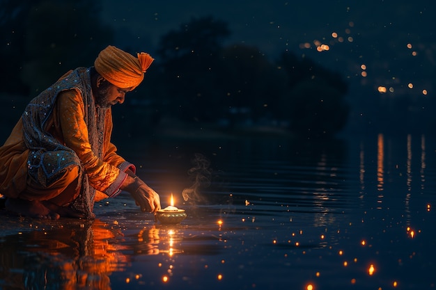 Kostenloses Foto porträt eines indischen mannes, der das baisakhi-festival feiert