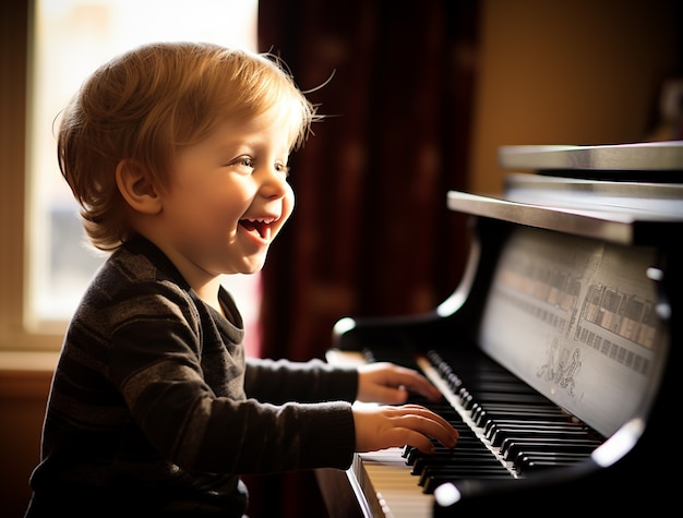 Porträt eines Jungen, der Klavier spielt