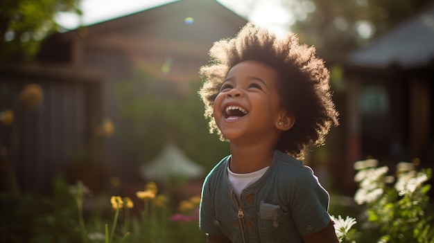 Porträt eines Jungen, der sich in der Natur amüsiert