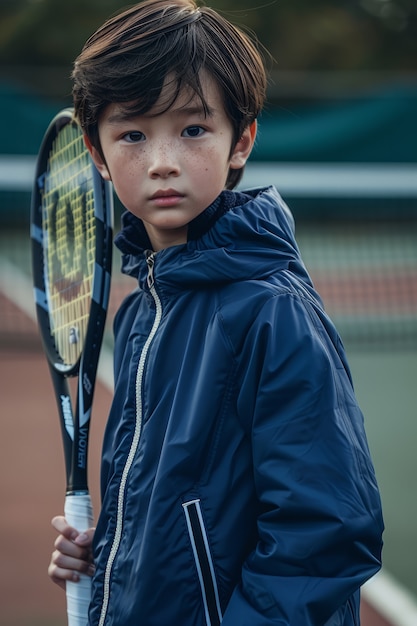 Kostenloses Foto porträt eines jungen kindertennisspielers