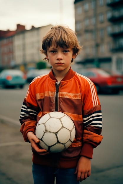 Porträt eines Jungen mit Fußball