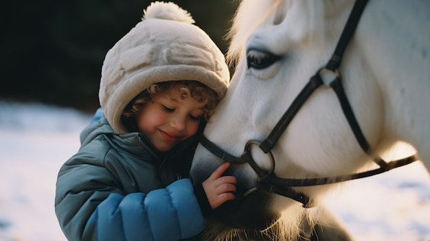 Kostenloses Foto porträt eines kindes mit einem pferd