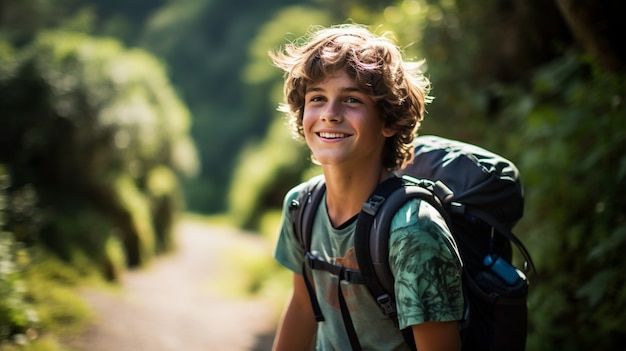 Kostenloses Foto porträt eines kleinen jungen auf einer wanderung