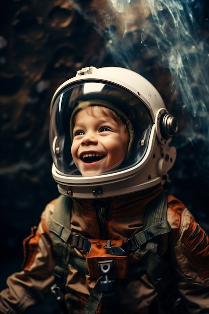 Kostenloses Foto porträt eines kleinen jungen im astronautenkostüm