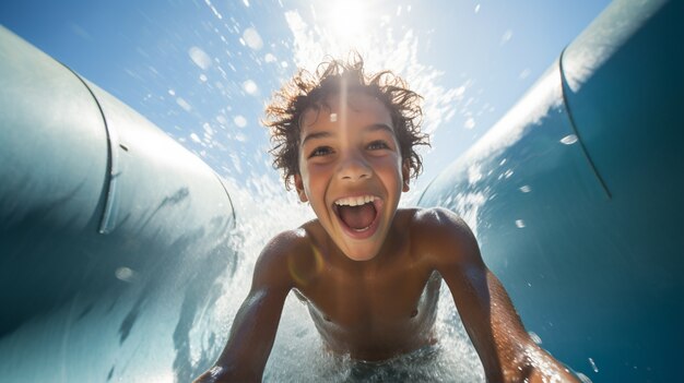 Porträt eines kleinen Jungen im Wasserpark