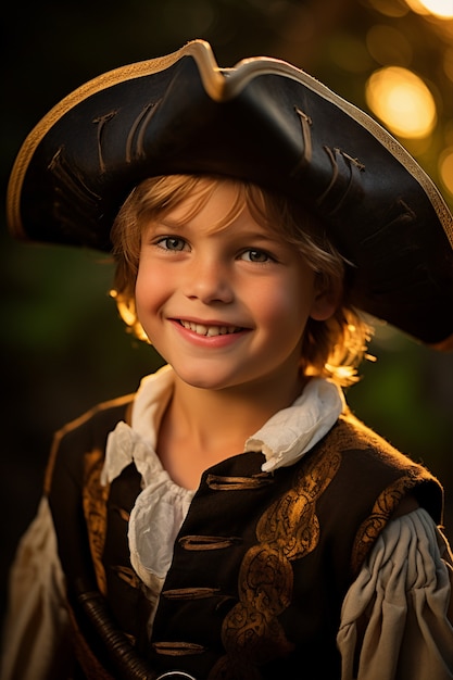 Kostenloses Foto porträt eines kleinen jungen mit piratenkostüm