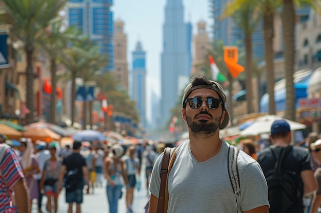 Kostenloses Foto porträt eines mannes, der die luxuriöse stadt dubai besucht