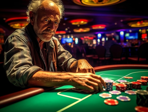 Kostenloses Foto porträt eines mannes, der in einem casino spielt