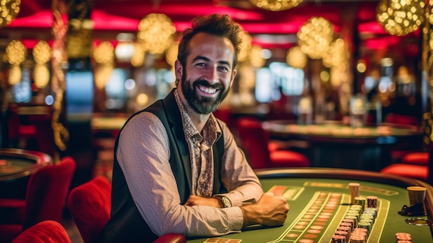 Kostenloses Foto porträt eines mannes, der in einem casino spielt