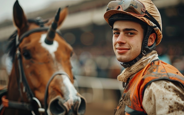 Kostenloses Foto porträt eines mannes mit einem fantasie-einhorn-tier und einer filmischen atmosphäre