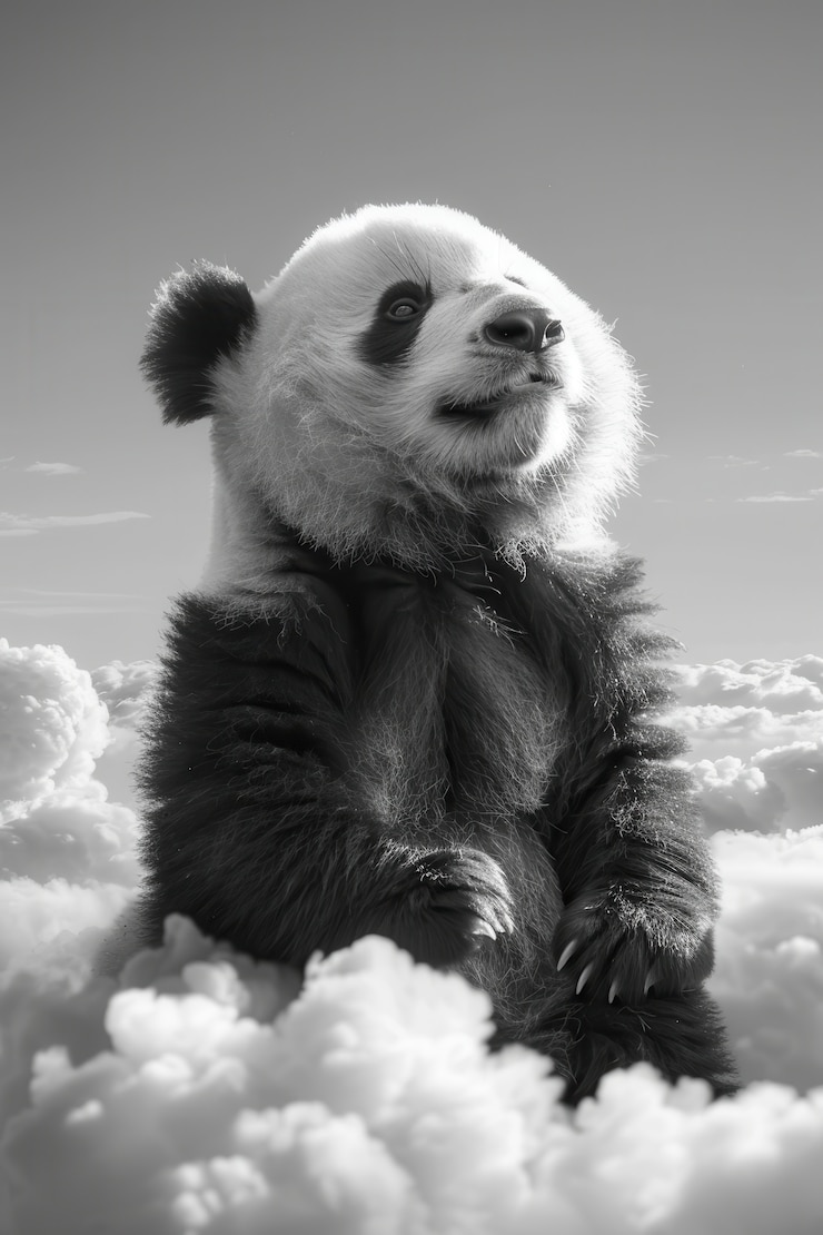 Kostenlose Foto porträt eines pandabären in schwarz-weiß