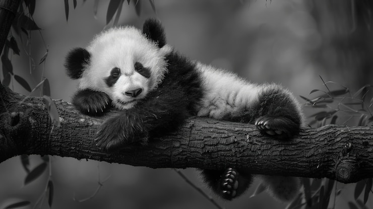 Kostenlose Foto porträt eines pandabären in schwarz-weiß