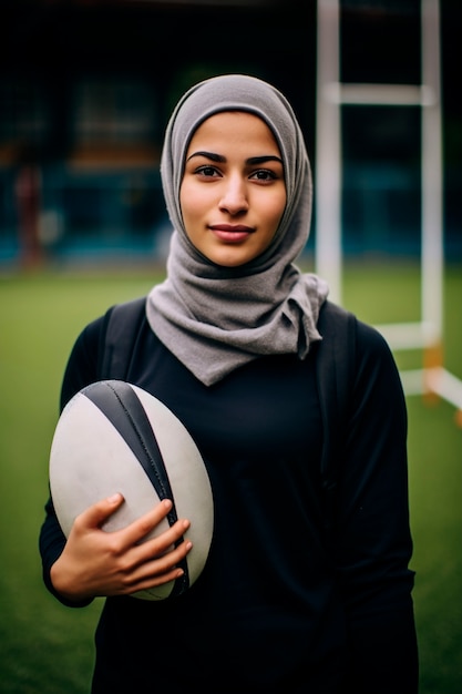 Porträt eines Rugby-Spielers mit Hijab
