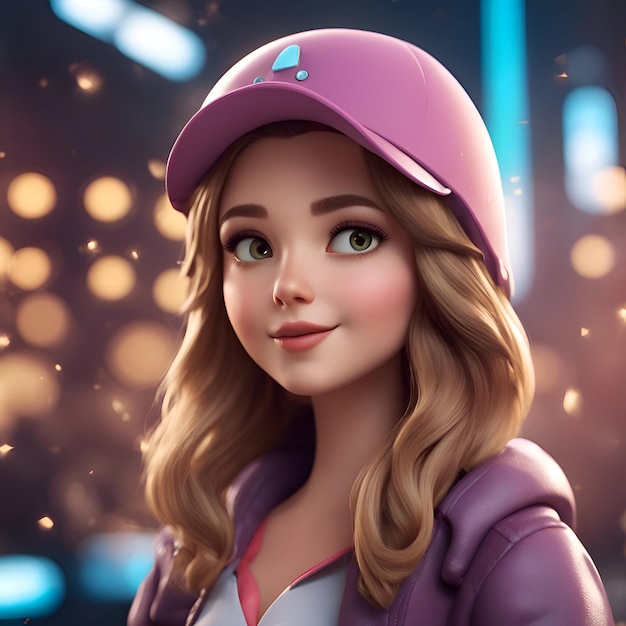 Porträt eines schönen Mädchens in einem rosa Helm 3D-Rendering