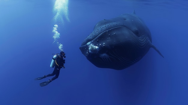 Porträt eines Tauchers im Meerwasser mit Meereslebewesen