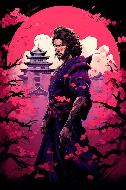 Kostenloses Foto porträt eines traditionellen japanischen samurai-charakters im anime-stil