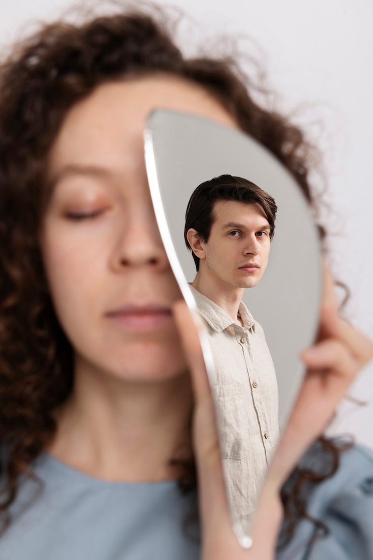 Kostenlose Foto porträt mit spiegelbildlichen spielen
