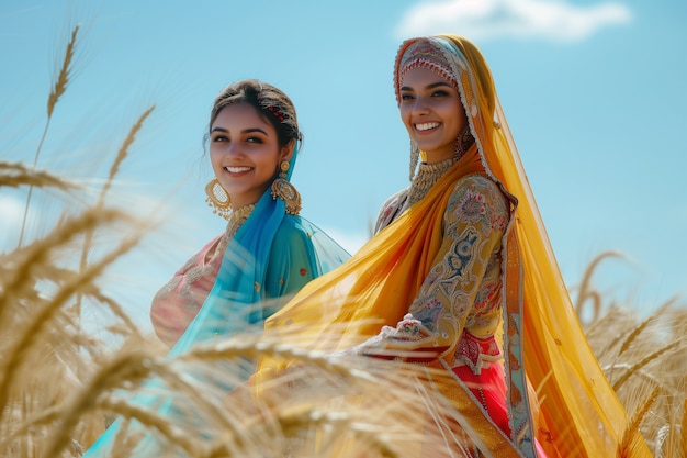 Kostenloses Foto porträt von indianern, die das baisakhi-festival feiern