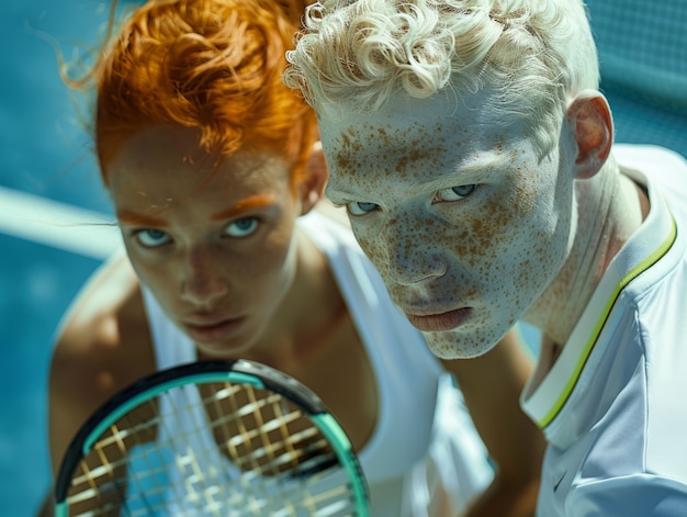 Kostenloses Foto porträt von männlichen und weiblichen tennisspielern