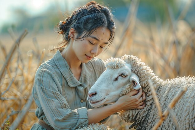 Porträt von Personen, die für eine Schaffarm zuständig sind