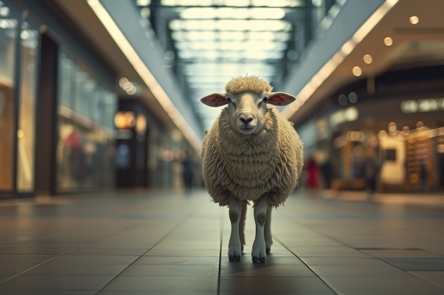 Kostenloses Foto porträt von schafen im einkaufszentrum