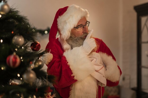 Kostenloses Foto porträt von weihnachtsmann geschenke liefernd