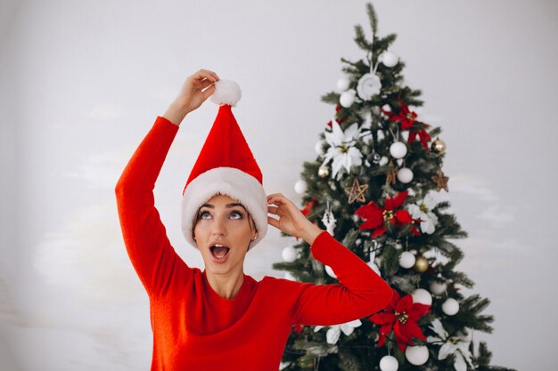 Portrait der Frau in Sankt-Hut auf Weihnachten