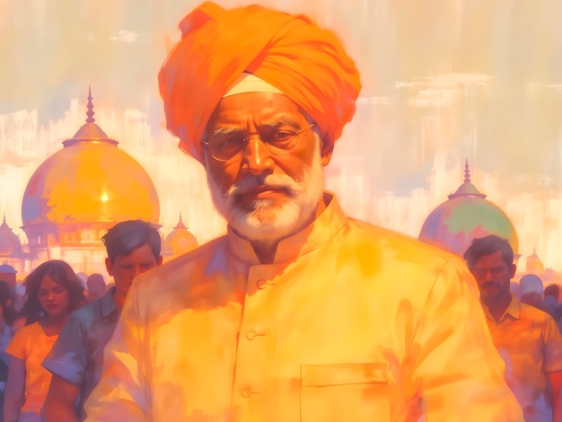 Portrait of a sikh man in front of a temple