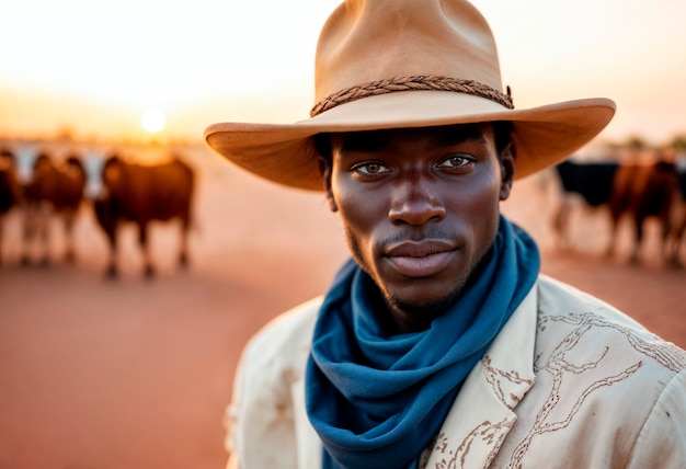 Kostenloses Foto portrait of cowboy with out of focus background