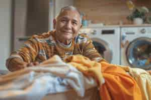 Kostenloses Foto portrait of modern man performing housework in a gentle and dreamy atmosphere