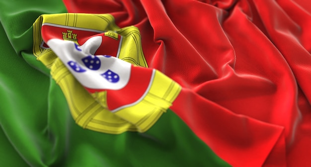 Portugal-Flagge gekräuselt schön Winken Makro Nahaufnahme Schuss