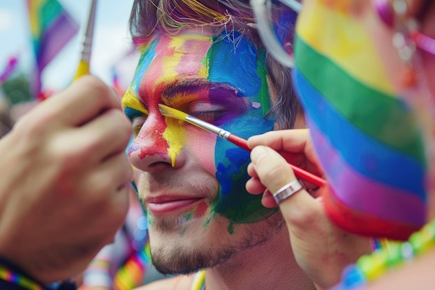 Pride-Szene mit Regenbogenfarben und Männern, die ihre Sexualität feiern