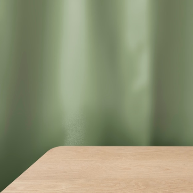 Produkthintergrund aus Holztisch, grünes Wanddesign