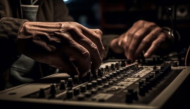 Professioneller Tontechniker, der Musik in einem von KI generierten Nachtclub mischt