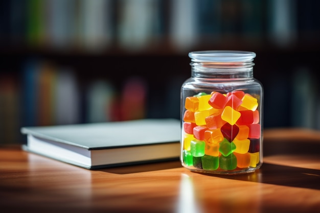 Kostenloses Foto proteingummi-snacks in einem glas