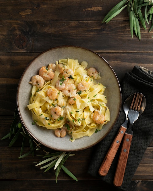 Proteinreiche Pasta-Mahlzeit Nahaufnahme Detail