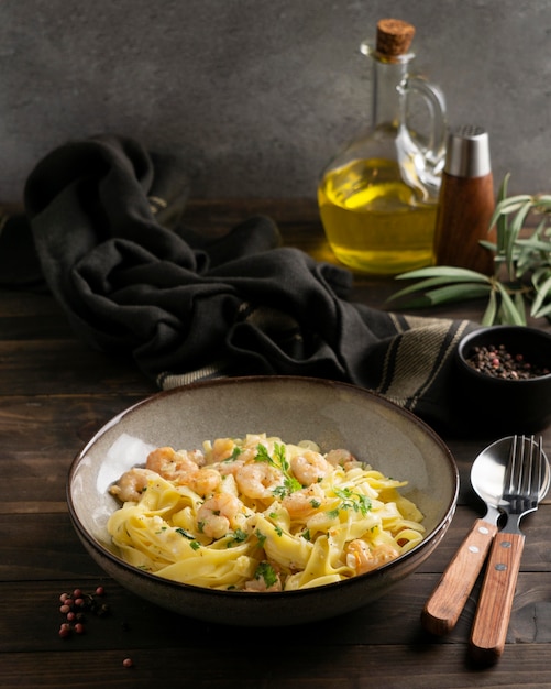 Proteinreiche Pasta-Mahlzeit Nahaufnahme Detail