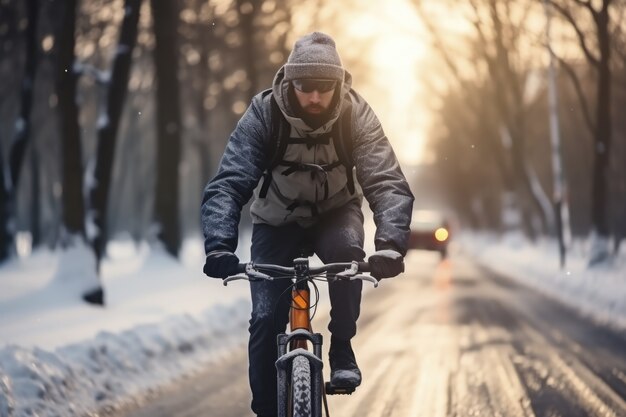 Radfahrer fährt Fahrrad in der Natur