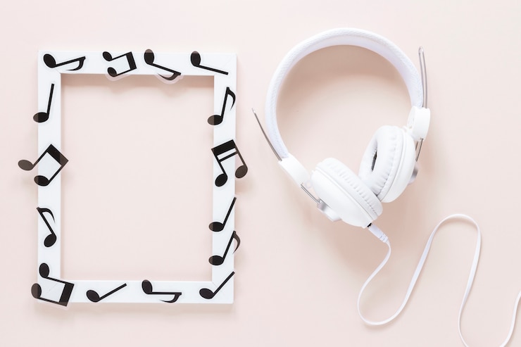 Kostenlose Foto rahmen der musikalischen anmerkungen der draufsicht mit kopfhörer