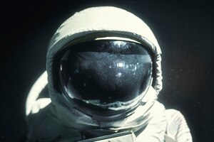 Kostenloses Foto raumanzug helm visier nahaufnahme auf astronaut