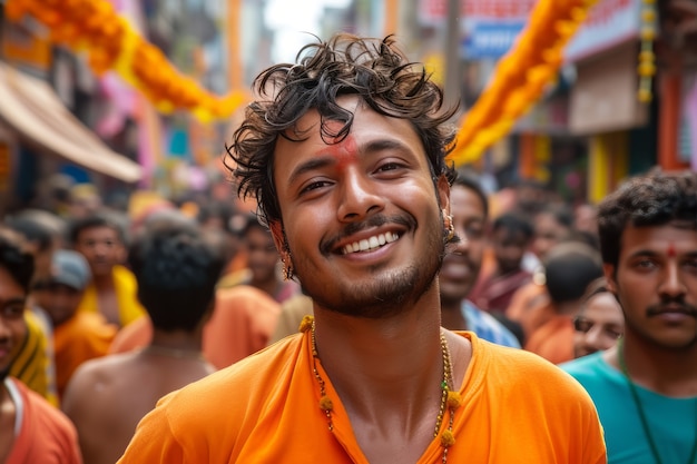 Kostenloses Foto realistische menschen, die gudi padwa feiern.