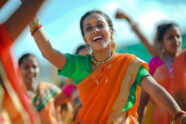 Kostenloses Foto realistische menschen, die gudi padwa feiern.