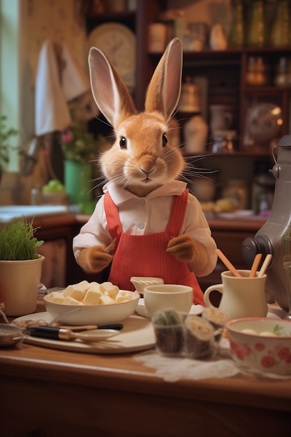 Realistische Osterhase kocht Süßigkeiten mit Zutaten