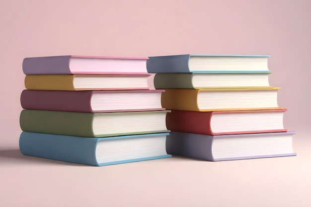 Realistische Stapelbücher auf rosa Hintergrund