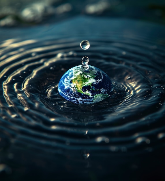 Realistischer Wassertropfen mit einem Ökosystem