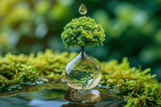 Realistischer Wassertropfen mit einem Ökosystem