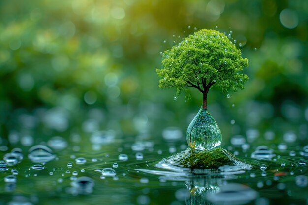 Realistischer Wassertropfen mit einem Ökosystem