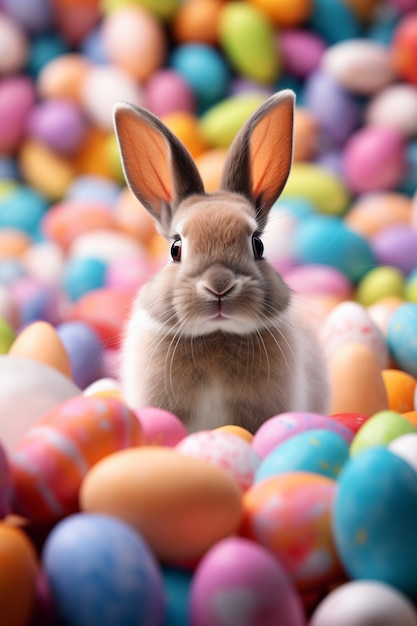 Realistisches süßes Osterhase mit bunten Ostereiern