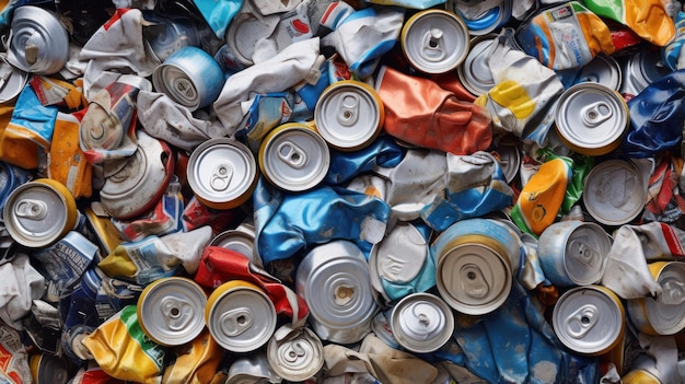 Recyclingfähige Aluminiumabfälle, dargestellt durch komprimierte Dosen