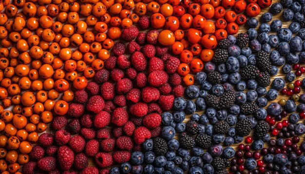 Reichlich Beerenfrüchte auf farbenfrohem Naturhintergrund, generiert von AI